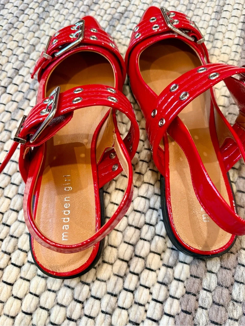 Madden Girl Red Patent Pointed-Toe Buckle Flats